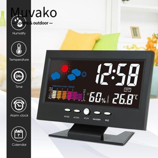 Muvako นาฬิกาปลุกดิจิทัล LED ปฏิทิน แสดงสภาพอากาศในร่ม กลางแจ้ง