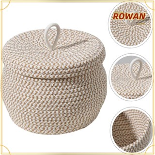 Rowans ตะกร้าเก็บของ ทรงกลม ขนาดเล็ก พร้อมฝาปิด เชือกฝ้าย สําหรับตกแต่งบ้าน