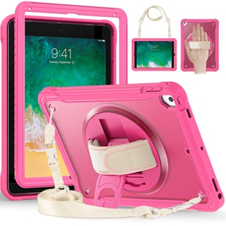 เคส กันกระแทก พร้อมสายคล้องไหล่ ขาตั้งหมุนได้ สําหรับ iPad Air 2 A1474 A1475 A1566 iPad 5th 6th generation 9.7 นิ้ว iPad 5 6 9.7 นิ้ว 2017 2018