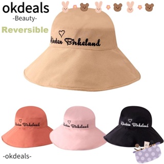 Okdeals หมวกบักเก็ต ป้องกันรังสียูวี สองด้าน กลับด้านได้ ป้องกันแสงแดด หมวกชาวประมง สําหรับฤดูร้อน