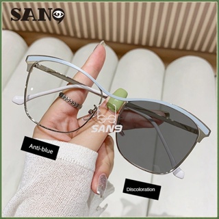 【photochromic Eyeglasses】cod (San9) ใหม่ แว่นตาแฟชั่น ป้องกันแสงสีฟ้า สําหรับผู้หญิง