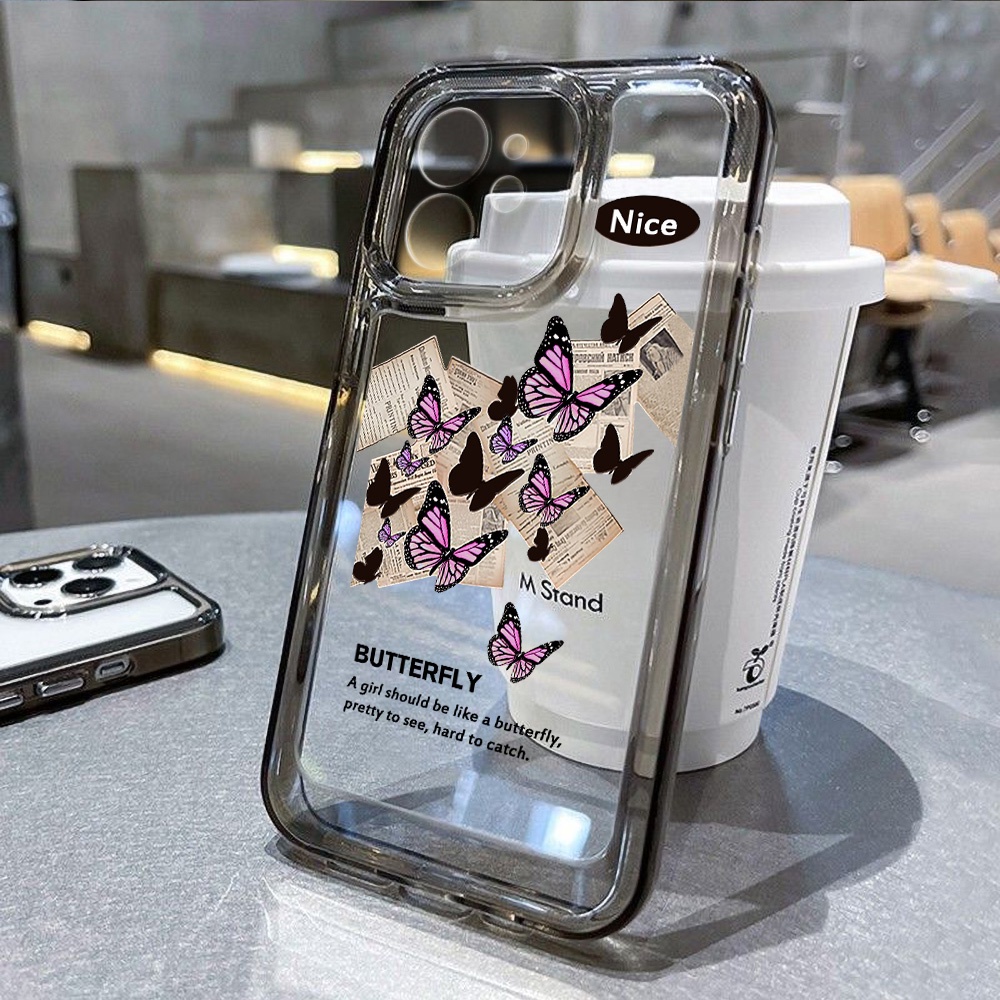 Space Black Butterfly ซิลิโคนเคสโทรศัพท์สำหรับ IPhone 11 12 13 14 Pro Max 7 8 Plus XS Max XS SE 2020 ฝาครอบป้องกัน