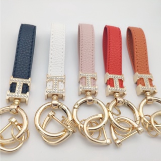 H Beaded Letter-Printing High-Grade Vachette Clasp H Lychee Pattern Leather Keychain Car for Car Key Ring Circle Pendant keychain car key  Womens keychain