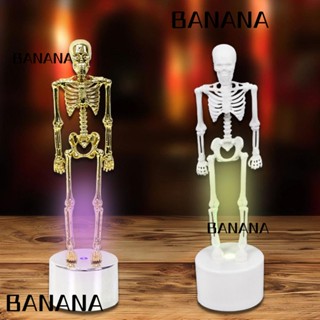 Banana1 โคมไฟตั้งโต๊ะ พลาสติก ลายกะโหลก โครงกระดูก 3D สีทอง และสีขาว สร้างสรรค์ สําหรับตกแต่งห้องนอน ฮาโลวีน