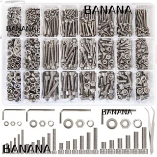 Banana1 ชุดสลักเกลียวเมตริก สเตนเลส 304 M2 M3 M4 M5 และน็อต 8 มม.-25 มม. 1570 ชิ้น