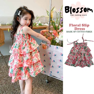 Blossom Kids Floral Style Sleeveless Dress ชุดแฟนซีเด็กผู้หญิง ผ้าพิมพ์ลายดอกไม้ ชุดเดรสเด็กผู้หญิง ชุดเดรสสายผูกโบว์ ชุดเเฟชั่นเด็ก