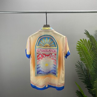 TZ5K CASABLANCA fashion European short-sleeved shirt blue stitching design mens and womens same coat cardigan spot all-match Fashion