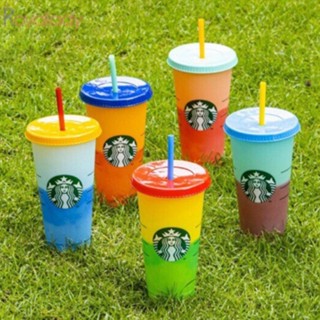 #ROYALLADY#Plastic Starbucks แก้วน้ํา พร้อมหลอดดูด ใช้ซ้ําได้ พร้อมฝาปิด