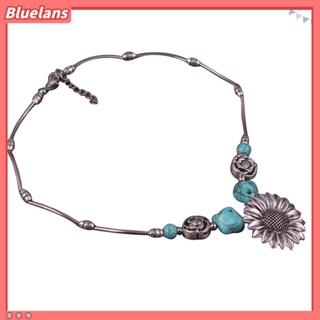 Bluelans สร้อยคอโซ่ จี้ดอกทานตะวัน สีเขียวขุ่น เครื่องประดับแฟชั่นสตรี