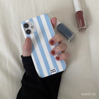 เคสโทรศัพท์มือถือแบบแข็ง กันกระแทก ลายทาง สีฟ้า ขาว สไตล์เกาหลี เรียบง่าย สําหรับ iPhone 14Promax 13 12 11 x xr xsmax 78plus