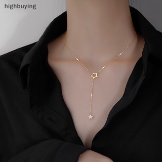 [highbuying] สร้อยคอโซ่ โลหะผสม จี้ดาว ประดับเพทาย หรูหรา เรียบง่าย เครื่องประดับ สําหรับผู้หญิง พร้อมส่ง