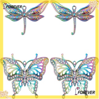 Forever พวงกุญแจ จี้รูปผีเสื้อ ประดับพลอยเทียม อัลลอย สีรุ้ง 2 แบบ 4 ชิ้น DIY