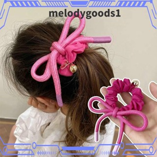 Melodygoods1 ยางรัดผม ผ้าฝ้าย ยืดหยุ่นสูง ประดับโบว์ สีชมพู ใช้ซ้ําได้ เหมาะกับฤดูร้อน