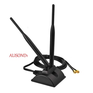 Alisond1 เสาอากาศ WiFi เสาอากาศคู่ อุปกรณ์คอมพิวเตอร์ พร้อมสายต่ออะแดปเตอร์การ์ดเราเตอร์ สําหรับเสาอากาศเราเตอร์ไร้สาย WiFi SMA