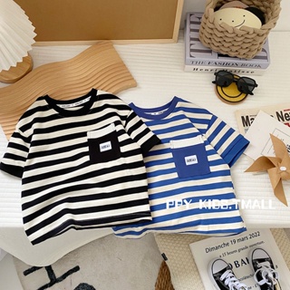 พร้อมส่ง ขายดี เสื้อยืดแขนสั้น ผ้าฝ้าย 100% พิมพ์ลายทาง ระบายอากาศ แบบแห้งเร็ว สไตล์เกาหลี ญี่ปุ่น สําหรับเด็กผู้ชาย และเด็กผู้หญิง 2023