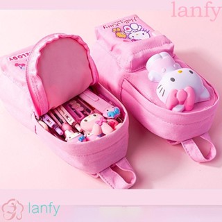 Lanfy กระเป๋าเครื่องเขียน ลายแมวเมโลดี้ 3D ความจุขนาดใหญ่ ทนทาน อุปกรณ์เสริม สําหรับโรงเรียน