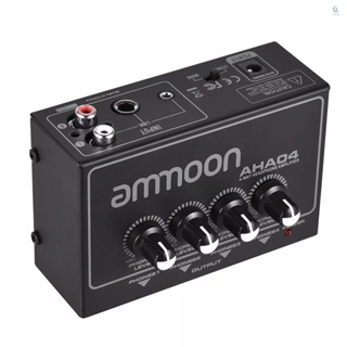 Ammoon AHA04 เครื่องขยายเสียงหูฟัง 4 ทาง แบบพกพา พร้อมอินพุต เอาท์พุต 1/4 นิ้ว และ 1/8 นิ้ว RCA ควบคุมระดับเสียงสเตอริโอ