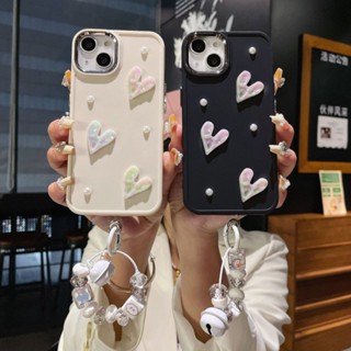 เคสโทรศัพท์มือถือ กรอบโลหะ ประดับมุก พร้อมสายคล้องมือ สําหรับ Apple Iphone 14PROMAX 11 12 13 14 XSMAX XS XR 8 7P