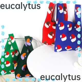 Eucalytus1 กระเป๋าถือ ผ้าถัก แฮนด์เมด ความจุสูง ลายหมวกซานต้าคลอส สําหรับผู้หญิง