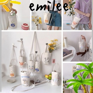 EMILEE ที่วางขวดน้ํา แก้วกาแฟ ผ้าแคนวาส พิมพ์ลายการ์ตูน พร้อมสายคล้อง