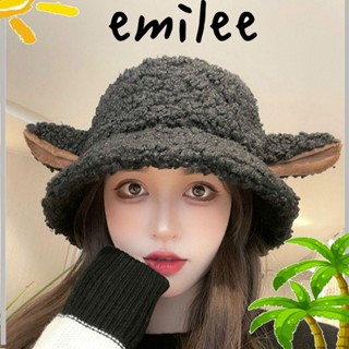 Emilee หมวกบักเก็ต หูแกะน่ารัก สีพื้น แฟชั่นฤดูใบไม้ร่วง ฤดูหนาว