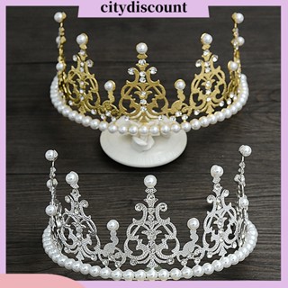 &lt;citydiscount&gt; มงกุฎมงกุฎ ประดับไข่มุกเทียม พลอยเทียม 16 ซม. สําหรับงานแต่งงาน ปาร์ตี้วันเกิด