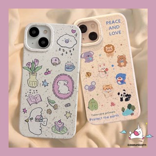 เคสโทรศัพท์มือถือ แบบนิ่ม ย่อยสลายได้ เป็นมิตรกับสิ่งแวดล้อม ลายการ์ตูนสัตว์ และกระต่าย และหมีน่ารัก สําหรับ IPhone 14 11 15 12 13 Pro MAX 7 6 6S 8 15 Plus XR X XS MAX SE 2020