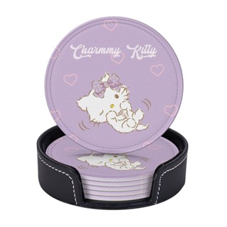 Sanrio Charmmy Kitty ที่รองแก้วหนัง ทรงกลม กันเปื้อน และป้องกันน้ําร้อนลวก สําหรับร้านอาหาร ห้องครัว สํานักงาน และอื่น ๆ 6 ชิ้น
