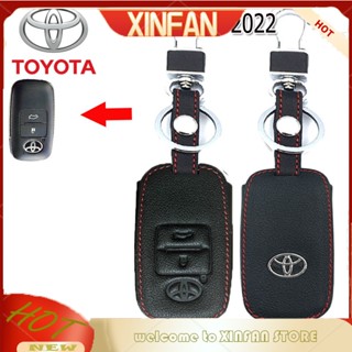 Xinfan เคสกุญแจรีโมตรถยนต์ หนังวัวแท้ สําหรับ Toyota Yaris Yaris Ativ 2022 Toyota Yaris Yaris Ativ เคสหนังแท้ พร้อมกุญแจ ป้องกันการกระแทก สีดํา ด้ายสีแดง