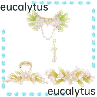 Eucalytus1 กิ๊บติดผม ประดับมุก รูปกล้วยไม้ สไตล์จีนย้อนยุค เครื่องประดับผม 3 ชิ้น