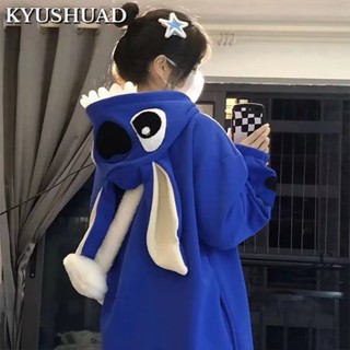 KYUSHUAD ใหม่น่ารักการ์ตูน Stitch เสื้อกันหนาวคลุมด้วยผ้าหลวมคู่ชายและหญิงหูใหญ่แฟชั่นเสื้อสวมหัว