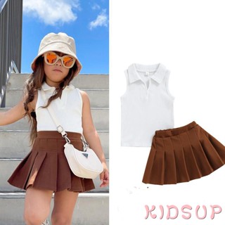 Kidsup1- ชุดเสื้อแขนกุด และกระโปรงพลีท แฟชั่นฤดูร้อน สําหรับเด็กผู้หญิง