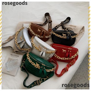 Rosegoods1 กระเป๋าคาดอก หนัง PU แต่งสายโซ่คล้อง แบบหนา ทรงพระจันทร์ครึ่งหนึ่ง แฟชั่นสําหรับสตรี