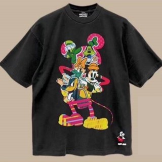 เสื้อยืดการ์ตูน ลาย MICKEY MOUSE ลิขสิทธ์แท้ DISNEY งานวินเทจ ตะเข็บเรียบฟอกเฟด-สีดำ (MPA-017)