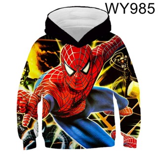 เสื้อกันหนาว มีฮู้ด ลาย Marvel Spiderman Avengers แบบสวมหัว สําหรับเด็กผู้ชาย และเด็กผู้หญิง