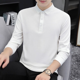 Spot new polo shirt mens long-sleeved t-shirt business lapel 2023 new autumn slim blouse trend with bottomed shirt for boys