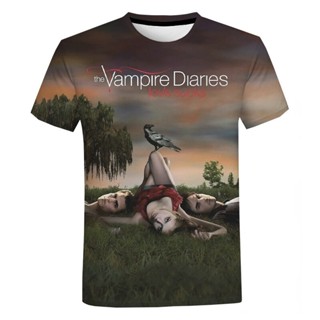 เสื้อยืด พิมพ์ลายภาพยนตร์ The Vampire Diaries สไตล์ฮาราจูกุ สตรีท สําหรับผู้หญิง