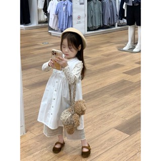 Korean style childrens clothing 2023 Autumn New Western style girls floral bottoming shirt vest skirt cotton linen wide leg pants three-piece set DREW