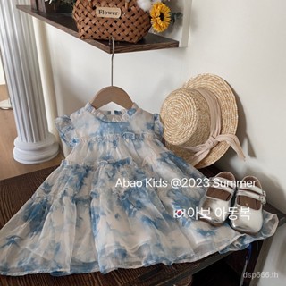 Girls little flying sleeve dress summer dress cake skirt 2023 childrens clothing childrens baby girl A- line skirt western style princess dress IHVR