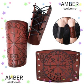 Amber Viking Odin สร้อยข้อมือสัญลักษณ์เข็มทิศ Runes สายรัดข้อมือพังก์นอร์ดิก เรโทร หนังข้อมือ กําไลข้อมือ สร้อยข้อมือ