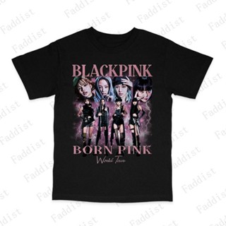 เสื้อยืดลําลอง ผ้าฝ้าย แขนสั้น คอกลม พิมพ์ลาย Kpop Blackpink LISA JENNIE ROSE JISOO BORN PINK World Tour สไตล์ฮิปฮอป สําหรับผู้ชาย และผู้หญิง 2023