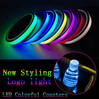 ✿ แผ่นรองแก้วเครื่องดื่ม กันลื่น มีไฟ RGB LED หลากสี อุปกรณ์เสริม สําหรับตกแต่งภายในรถยนต์