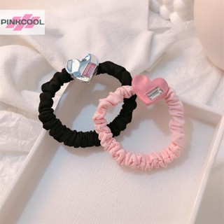 Pinkcool ยางรัดผมหางม้า ผ้าไหมนิ่ม ยืดหยุ่น รูปหัวใจน่ารัก ขนาดใหญ่ สีดํา สีชมพู สําหรับเด็กผู้หญิง