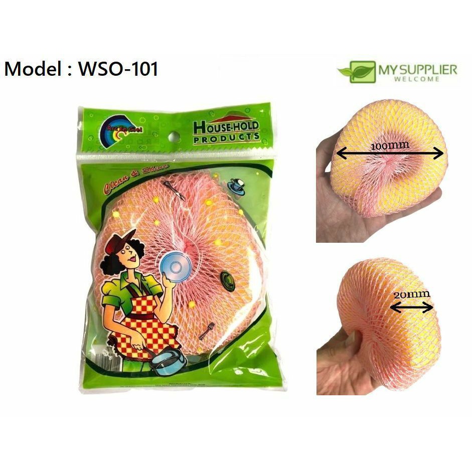 WSO-101 EC UA2997 ตาข่ายใยขัดทรงกลมพร้อมฟองน้ํา D10cm xH2cm