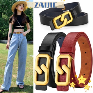 Zaijie24 เข็มขัดคาดเอว หนัง PU ผสมสังกะสีอัลลอย แบบบาง ปรับได้ สําหรับชุดเดรส