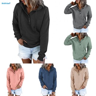 【HODRD】Cozy Womens V Neck Hoodie Buttoned Long Sleeve Sweatshirt for the Chilly Season【Fashion】