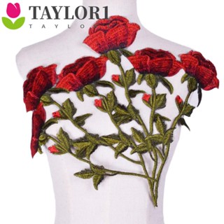 Taylor1 แผ่นแพทช์ผ้า ปักลายดอกไม้ ดอกกุหลาบ สีแดง สําหรับเย็บผ้า DIY 1 5 ชิ้น