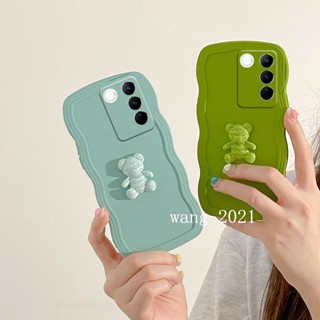 Phone Case เคส VivoV27 VIVO V27e V27 Pro 5G Simple Big Wave Solid Color Casing VIVO V27 5G with 3D Cartoon Bear High Quality Liquid Silicone Soft Cover เคสโทรศัพท