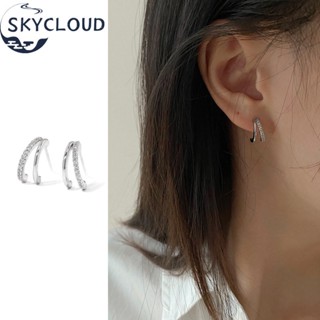 Skycloud ต่างหูสตั๊ด เงิน S925 จี้รูปตัว C เรขาคณิต ประดับคริสตัล เครื่องประดับแฟชั่น สไตล์เกาหลี มินิมอล สําหรับผู้หญิง ผู้ชาย ออกเดท ช้อปปิ้ง