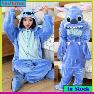 Kigurumi Stitch Pikachu Panda ชุดนอนผ้าสักหลาด ลายการ์ตูนวัว